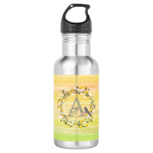 Watercolor Brush Lines, Spring Wreath Monogram 532 Ml Water Bottle