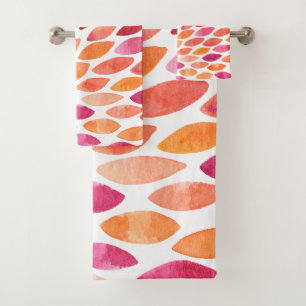 Watercolor brush stroke burst yellow and orange bath towel set