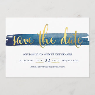 Watercolor Brush Stroke Faux Foil Save the Date