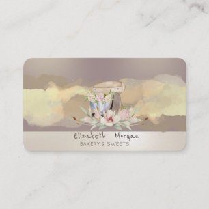 Watercolor Brush Stroke Flowers Retro Cake Mixer Business Card