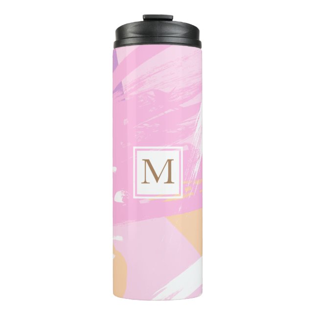 Watercolor Brush Stroke Monogram Thermal Tumbler (Front)