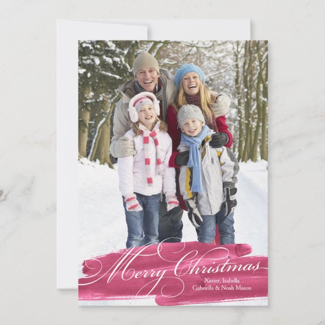 Watercolor Brush Stroke | Red Holiday Card (Front)