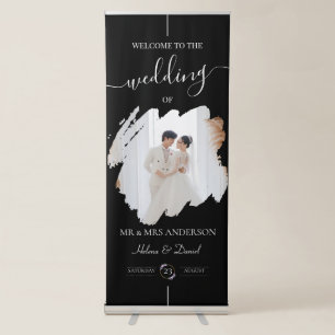 Watercolor Brush Stroke Wedding Welcome Black Retractable Banner