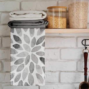 Watercolor brush strokes – black and white tea towel