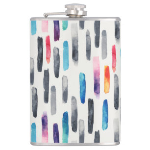 Watercolor brush strokes, colourful seamless patte hip flask