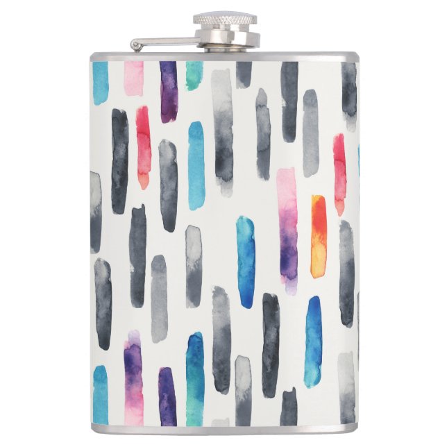 Watercolor brush strokes, colourful seamless patte hip flask (Front)
