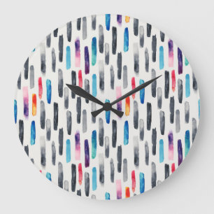 Watercolor brush strokes, colourful seamless patte large clock