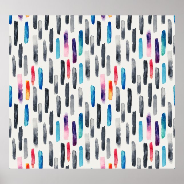Watercolor brush strokes, colourful seamless patte poster (Front)