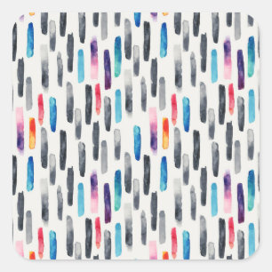 Watercolor brush strokes, colourful seamless patte square sticker