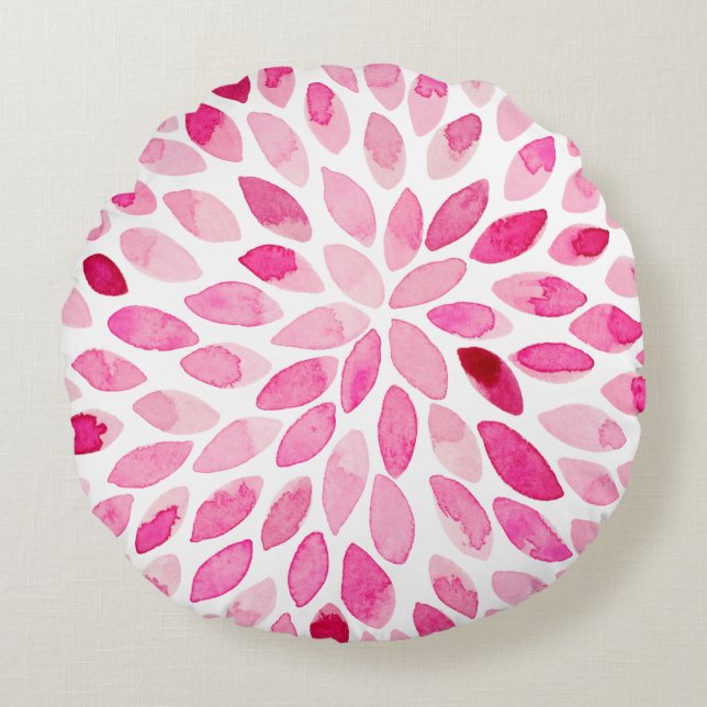 Watercolor brush strokes – pink palette round cushion (Front)