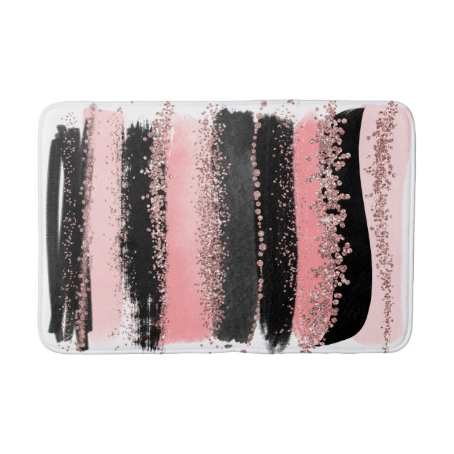 Watercolor Brush Strokes Rose Gold Faux Glitter Bath Mat (Front)