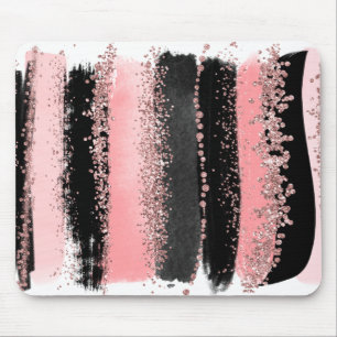 Watercolor Brush Strokes Rose Gold Faux Glitter Mouse Mat