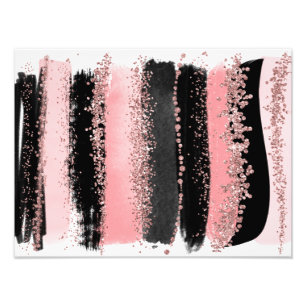 Watercolor Brush Strokes Rose Gold Faux Glitter Photo Print