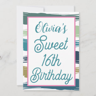 Watercolor Brush Strokes Sweet 16 Birthday Invitation