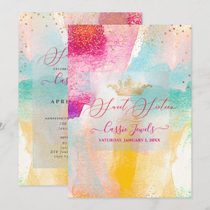 Watercolor Brush Strokes Sweet Sixteen Invitation