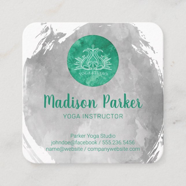Watercolor Brushed | Yoga Studio | Instructor Square Business Card (Front)