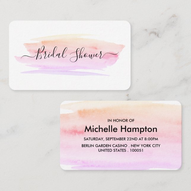 Watercolor Brushstroke Bridal Shower Ticket Invite (Front/Back)