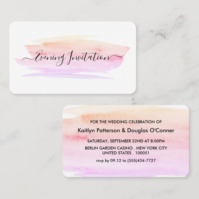 Watercolor Brushstroke Evening Event Ticket Invite (Front/Back)