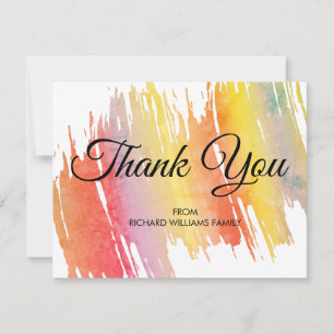 Watercolor Brushstroke Orange Red Thank You Card