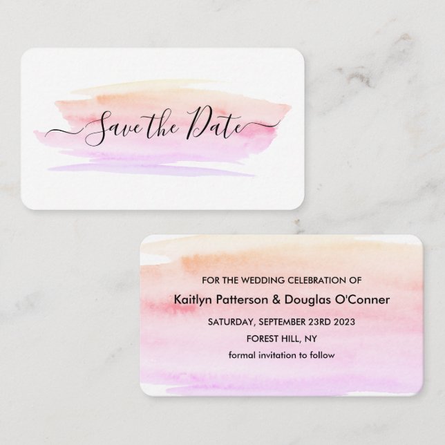 Watercolor Brushstroke Save The Date Card (Front/Back)