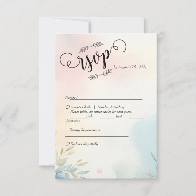 Watercolor Brushstrokes & Script: Minimalist RSVP Card (Front)