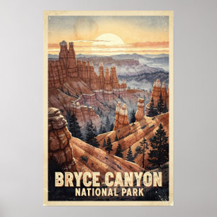 Watercolor Bryce Canyon National Park Retro Poster