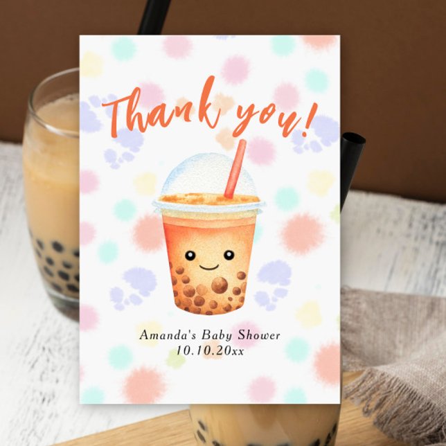 Watercolor Bubble Tea Baby Shower Thank You Card (Creator Uploaded)