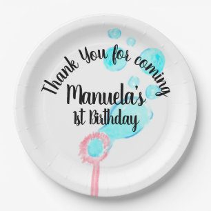 Watercolor Bubble Wand Pop Pop Pop Birthday Paper Plate