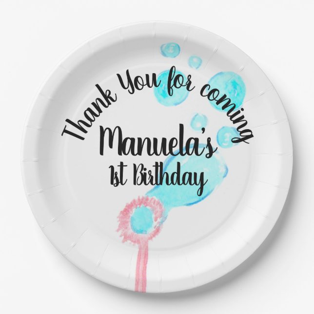 Watercolor Bubble Wand Pop Pop Pop Birthday    Paper Plate (Front)