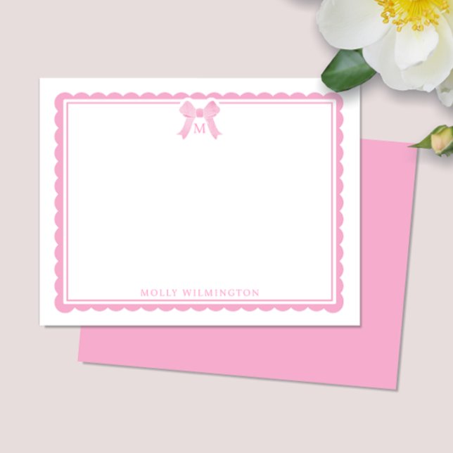 Watercolor Bubblegum Pink Bow Preppy Monogram Card (Creator Uploaded)