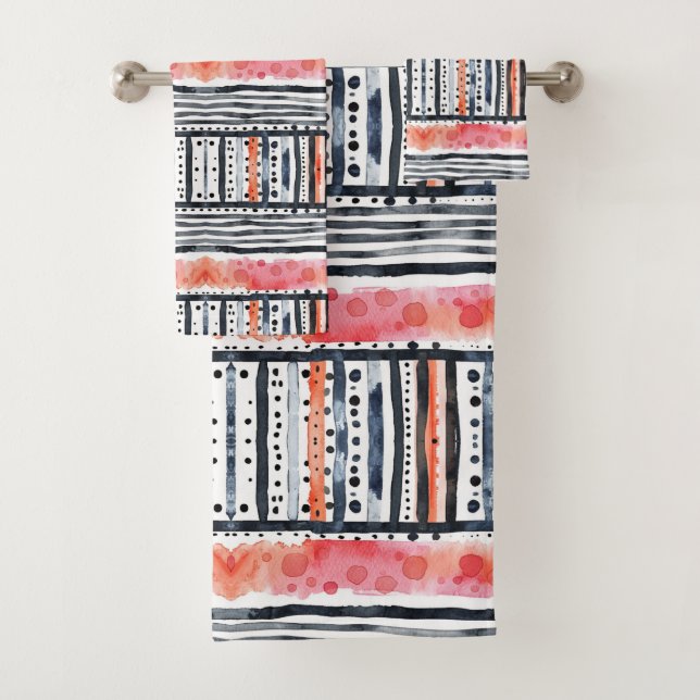 Watercolor bubbles and lines bath towel set (Insitu)