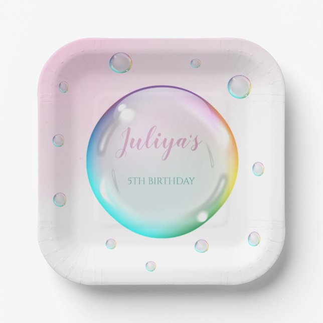 Watercolor bubbles Birthday  Paper Plate (Front)