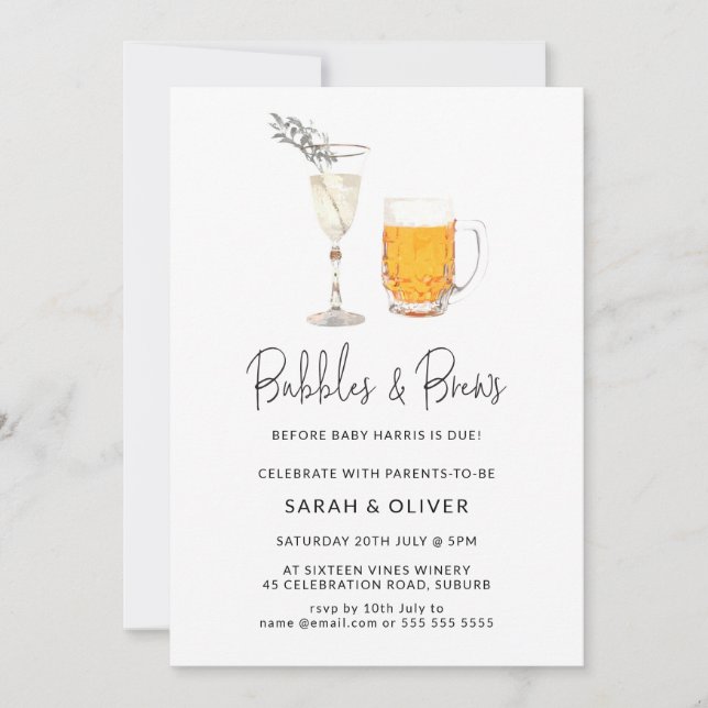 Watercolor Bubbles & Brews Baby Shower Invitation (Front)