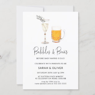 Watercolor Bubbles & Brews Baby Shower Invitation
