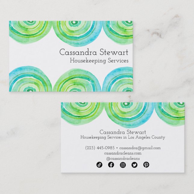 Watercolor Bubbles Housekeeping Cleaning Homes  Business Card (Front/Back)