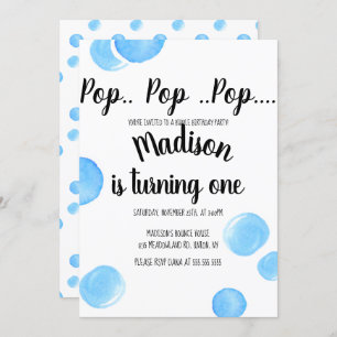 Watercolor Bubbles Pop Pop Pop Birthday Invitation
