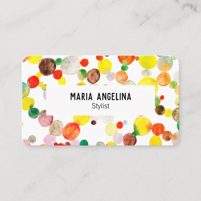 Watercolor Bubbles Spots & Dots Yellow Dirt Business Card (Front)