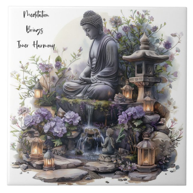 Watercolor Buddha Inner Harmony Ceramic Tile (Front)