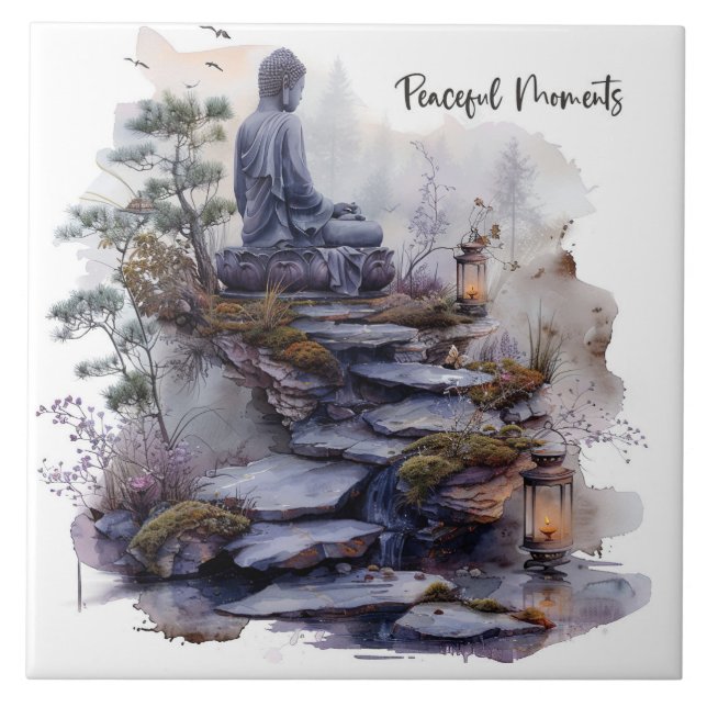 Watercolor Buddha Peaceful Moment Ceramic Tile (Front)