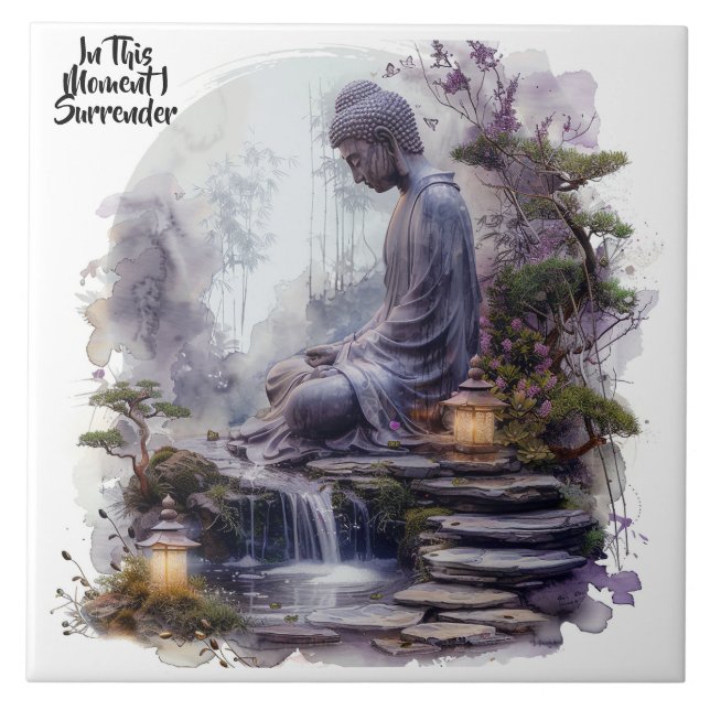 Watercolor Buddha Surrender Ceramic Tile (Front)