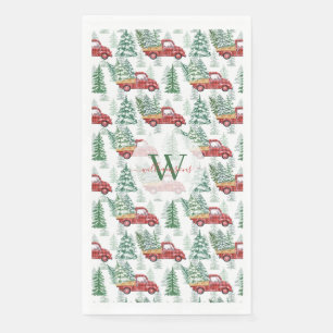 Watercolor Buffalo Plaid Vintage Truck Christmas Napkin