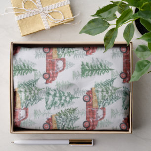 Watercolor Buffalo Plaid Vintage Truck Christmas Tissue Paper