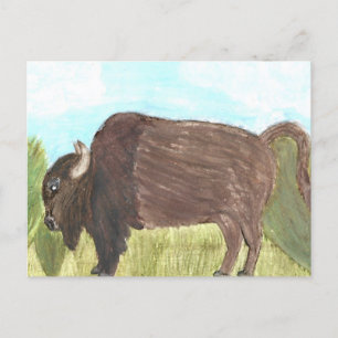 Watercolor Buffalo Post Card   Nature   Unique 