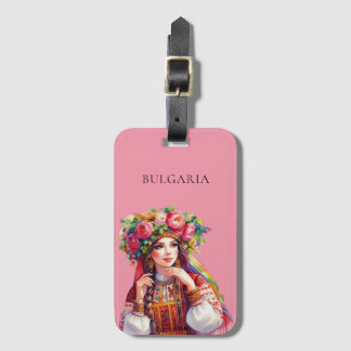 Watercolor Bulgarian Folklore Woman Red Roses  Luggage Tag