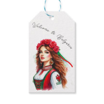 Watercolor Bulgarian Woman Roses Folklore Welcome 