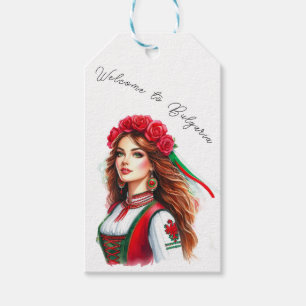 Watercolor Bulgarian Woman Roses Folklore Welcome  Gift Tags