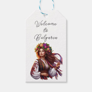 Watercolor Bulgarian Woman Roses Folklore Welcome  Gift Tags