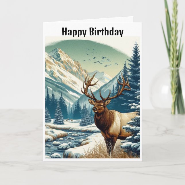 Watercolor Bull Elk Rocky Mountains Birthday  Card (Front)