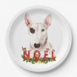 Watercolor Bull Terrier Noel Christmas  Paper Plate