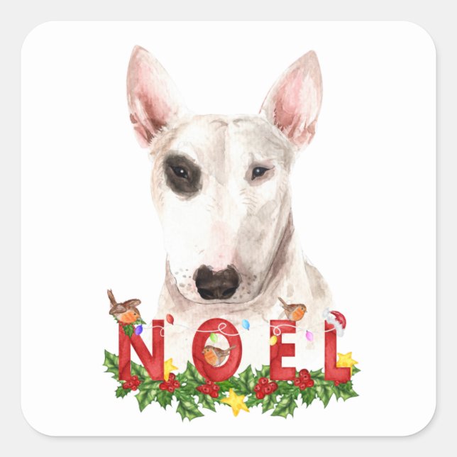 Watercolor Bull Terrier Noel Christmas   Square Sticker (Front)